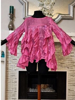 N by Nancy Pink Ruffled sheer Blouse XL